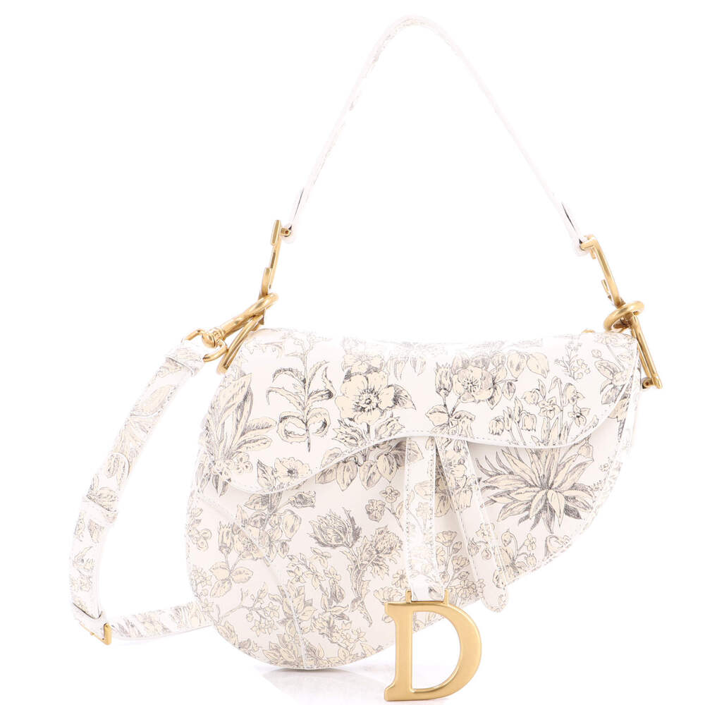 Christian Dior Medium Saddle Handbag with Strap Printed Leather